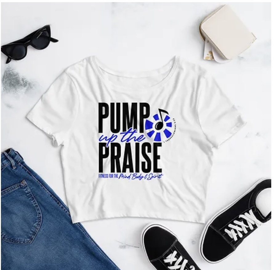 White Pump Up The Praise women's crop tee