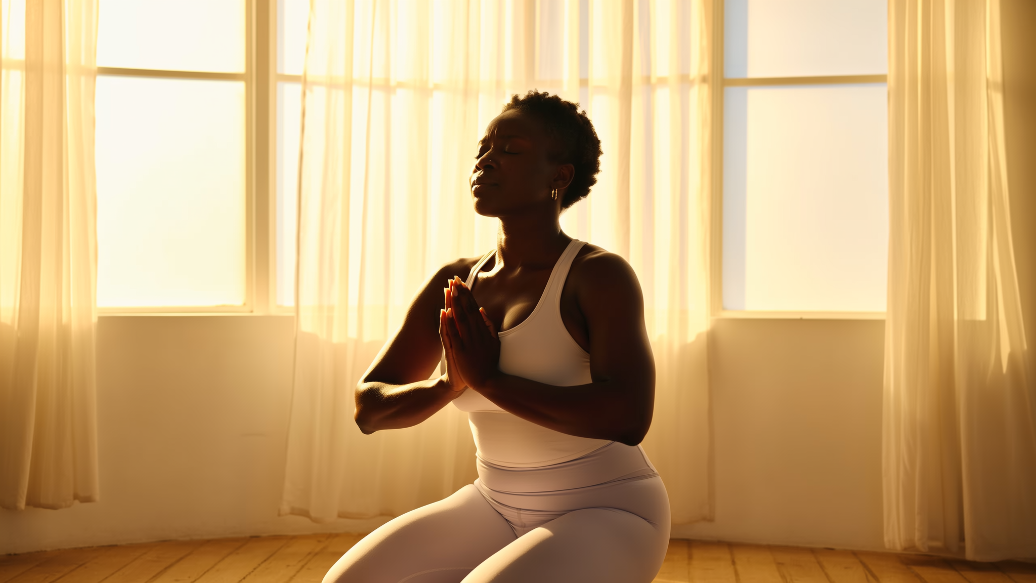 Woman in prayer, golden morning light